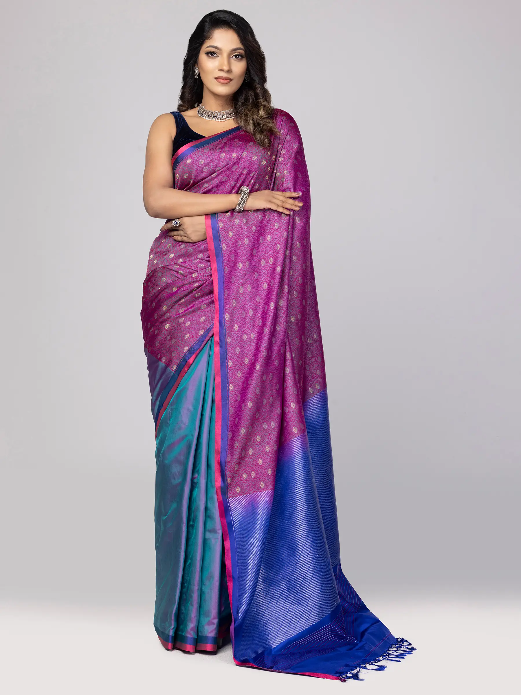 Lilac Tangail Soft Silk Baluchari Saree