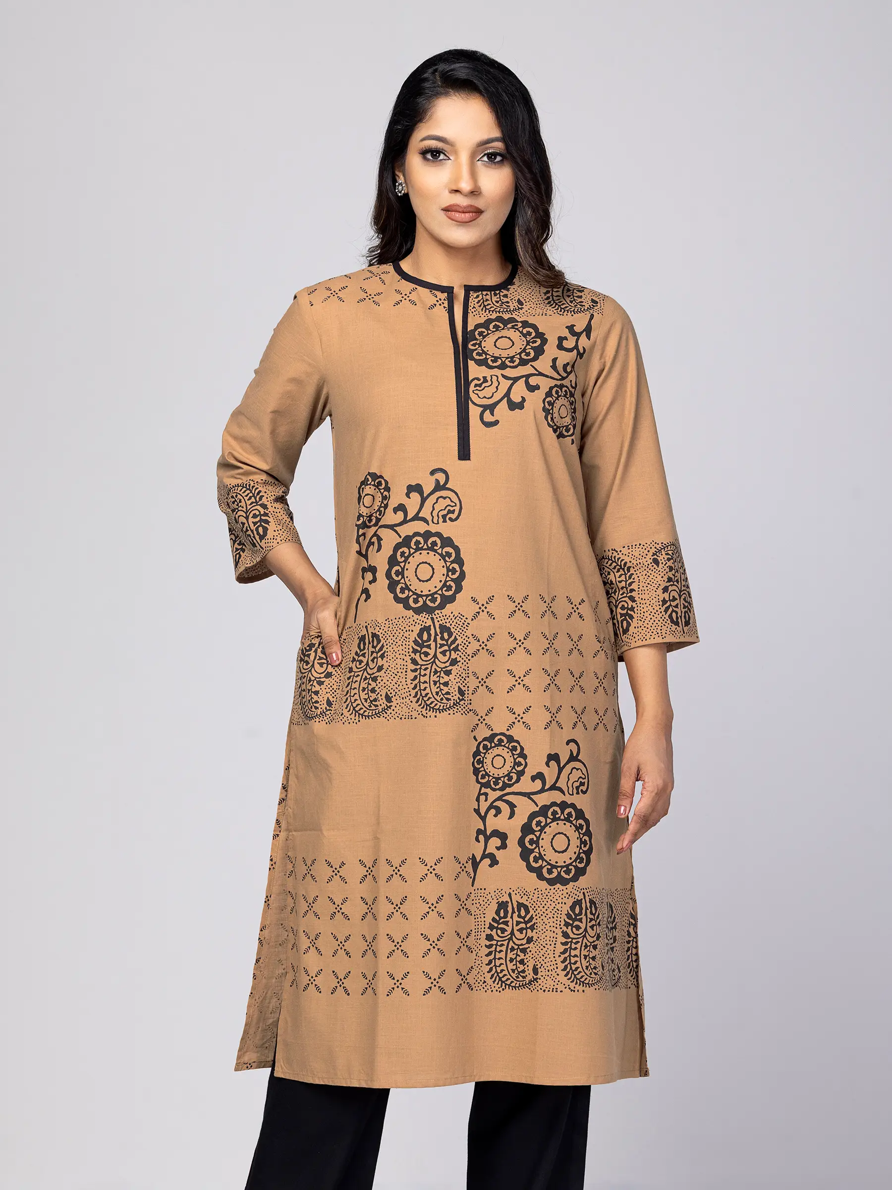 Brown Printed Cotton Panjabi