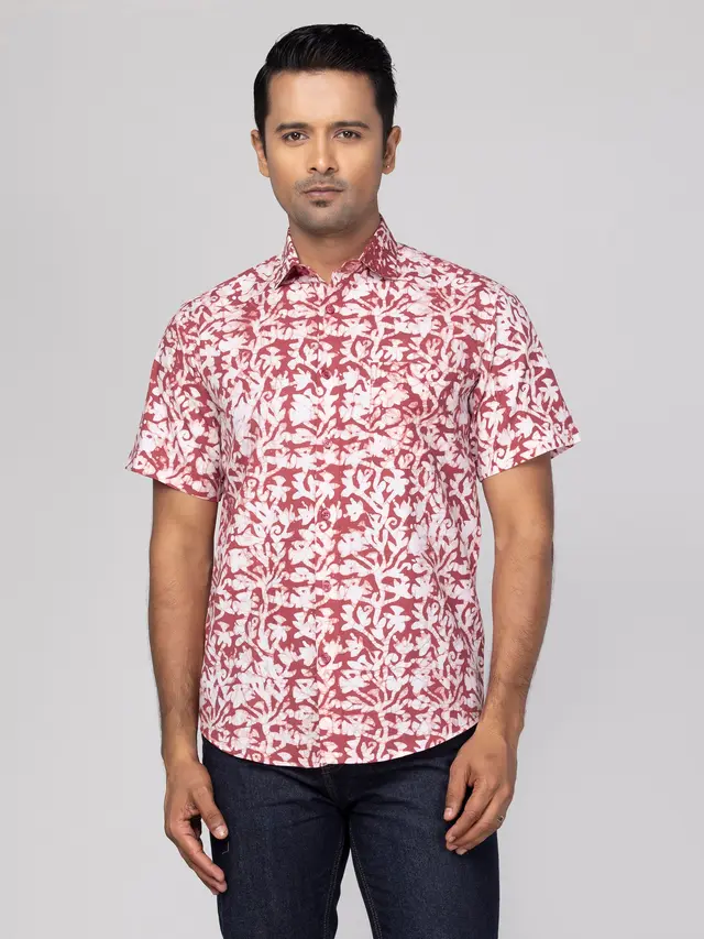 Red Wax Dyed Cotton Shirt
