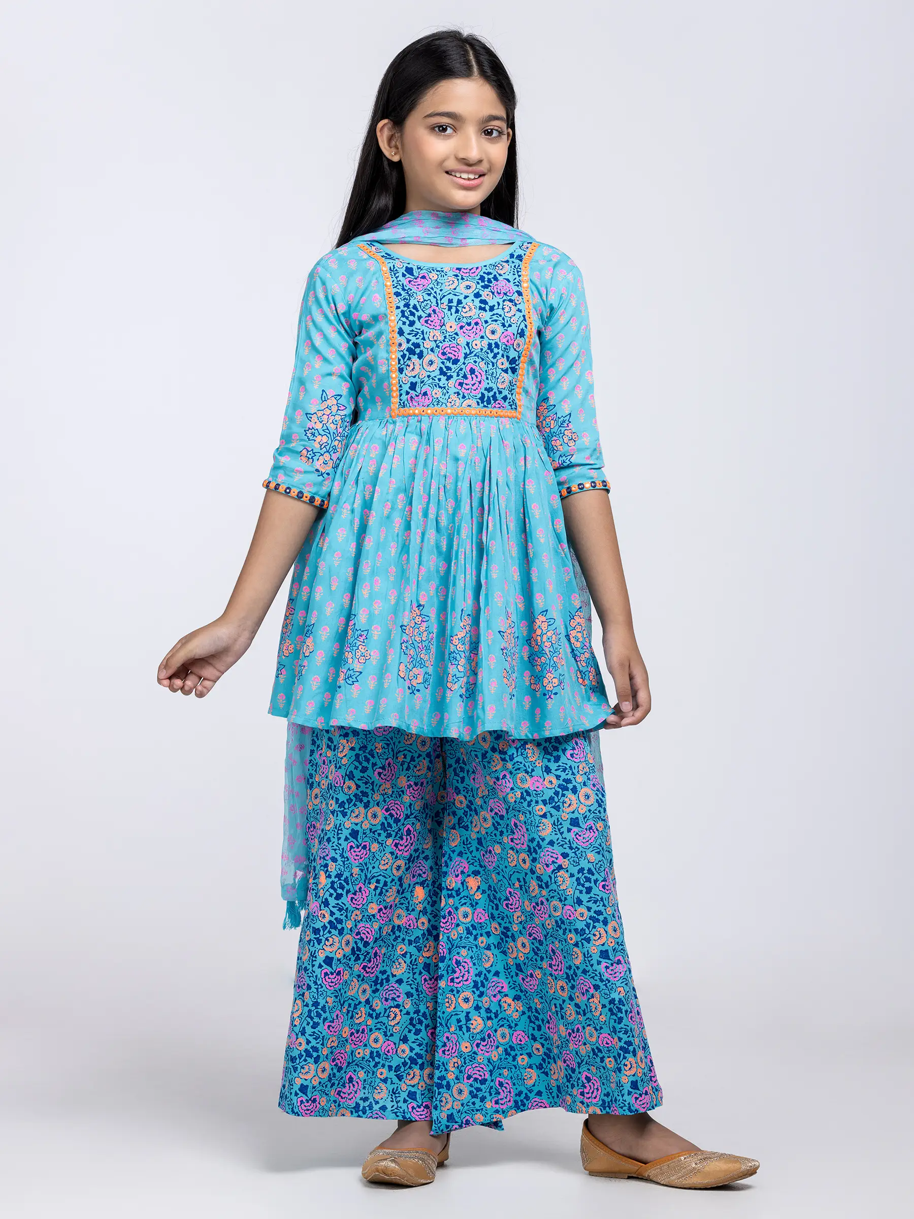 Sky Blue Printed and Embroidered Linen Shalwar Kameez