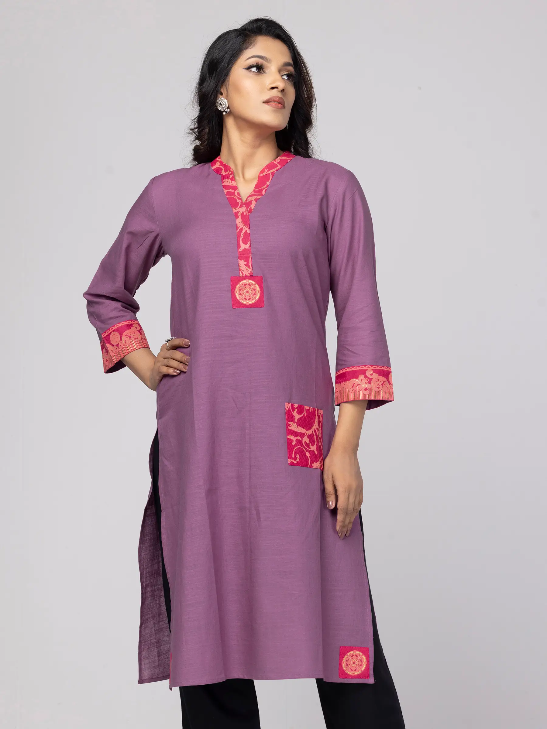 Purple Printed Cotton Panjabi.