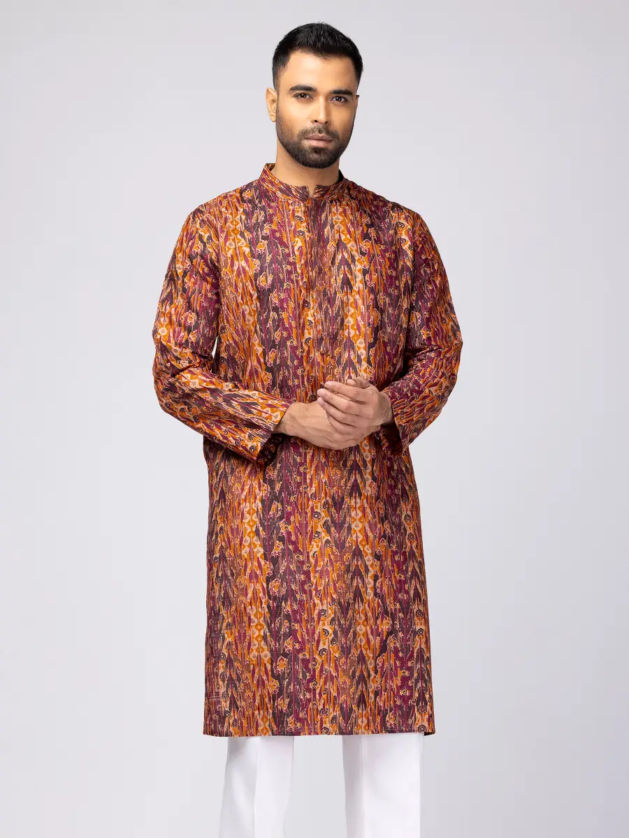 Multicolour Printed Endi Silk Panjabi