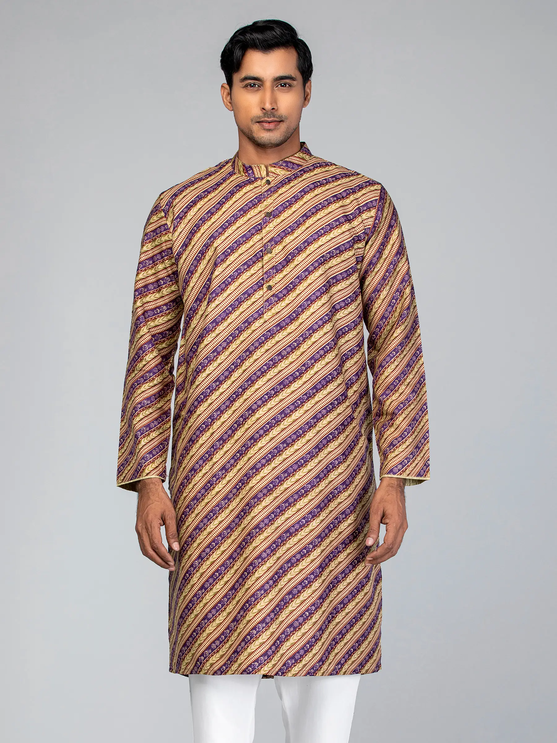 Beige/Purple Endi Silk Panjabi